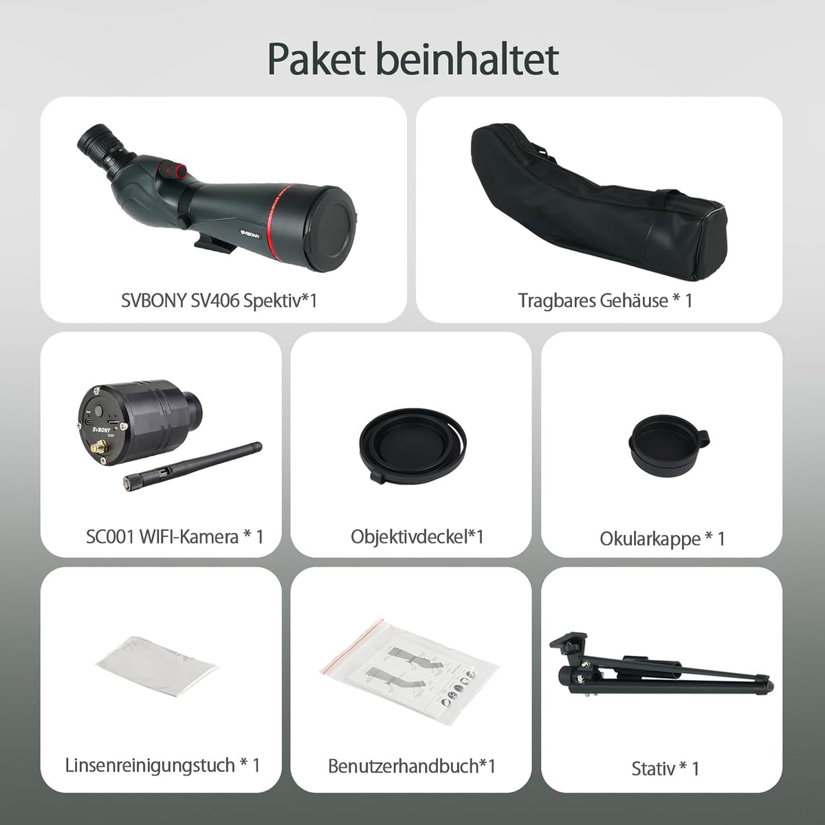 Svbony SV406 20-60x80mm Spotting Scope met SC001 WIFI Camera, HD FMC BAK4, Dubbele Focus, 1,25'' Verwijderbaar Oculair, IPX7 Waterdicht, met Statief, Draagtas, voor Vogels Kijken, Wildlife Fotografie