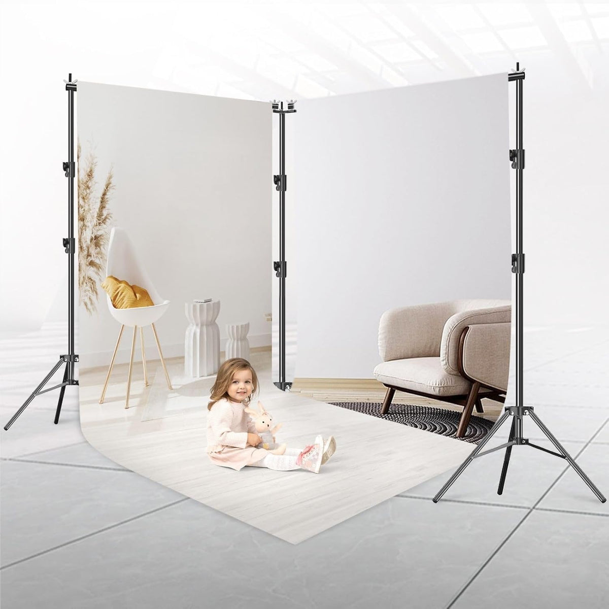 EMART Fotoachtergrondstandaard 3m x 6m, Verstelbare Duurzame Achtergrondstandaard, Achtergrondsysteem Fotostudio met 8 Veerklemmen, 1 Draagtas voor Studiofoto, Fotografie, Video, Bruiloft