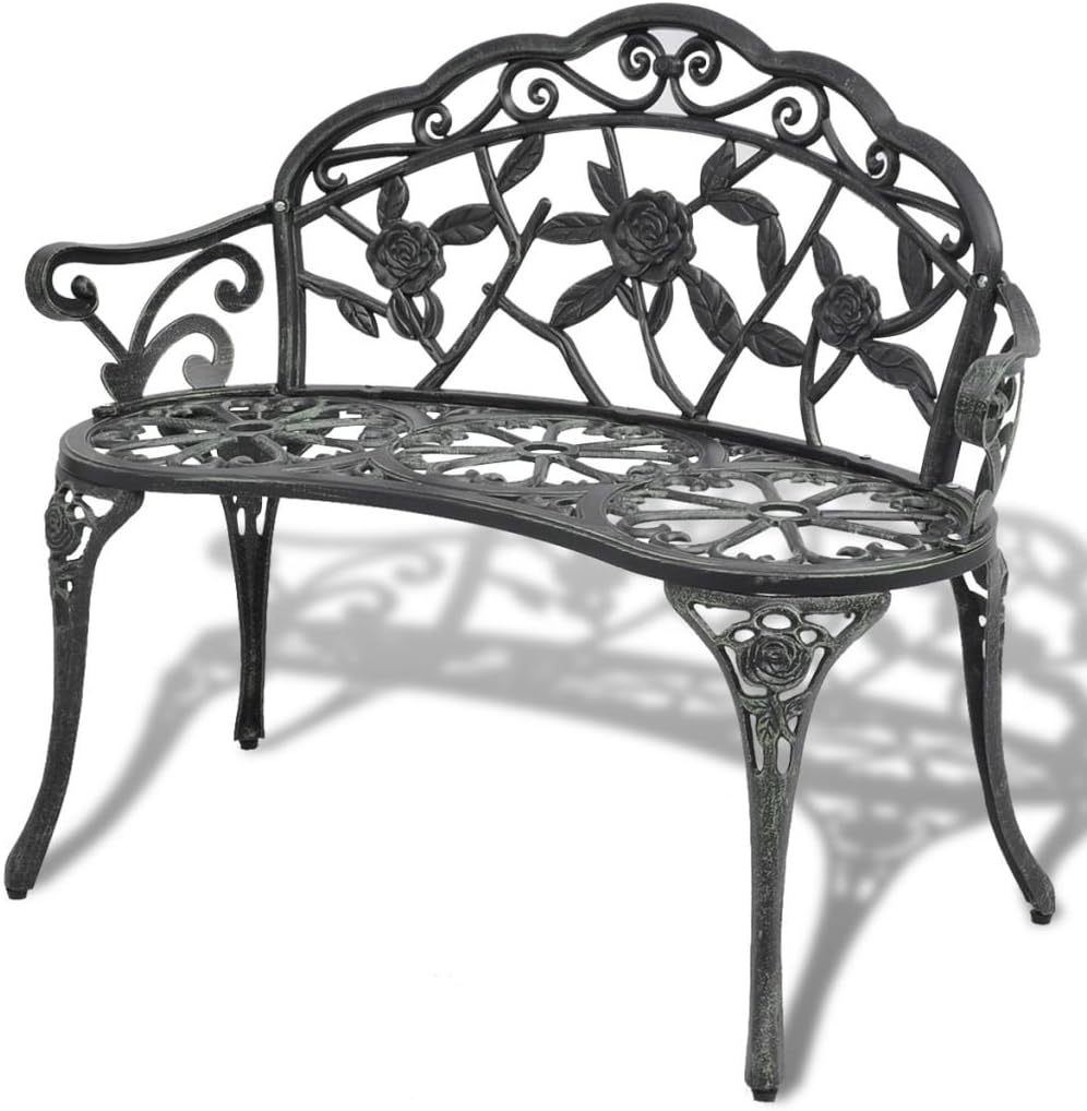 Tidyard Garden Bench Made of Cast Aluminium Green 100 x 54 x 80 cm Patio Bench Garden Bench - QUORE