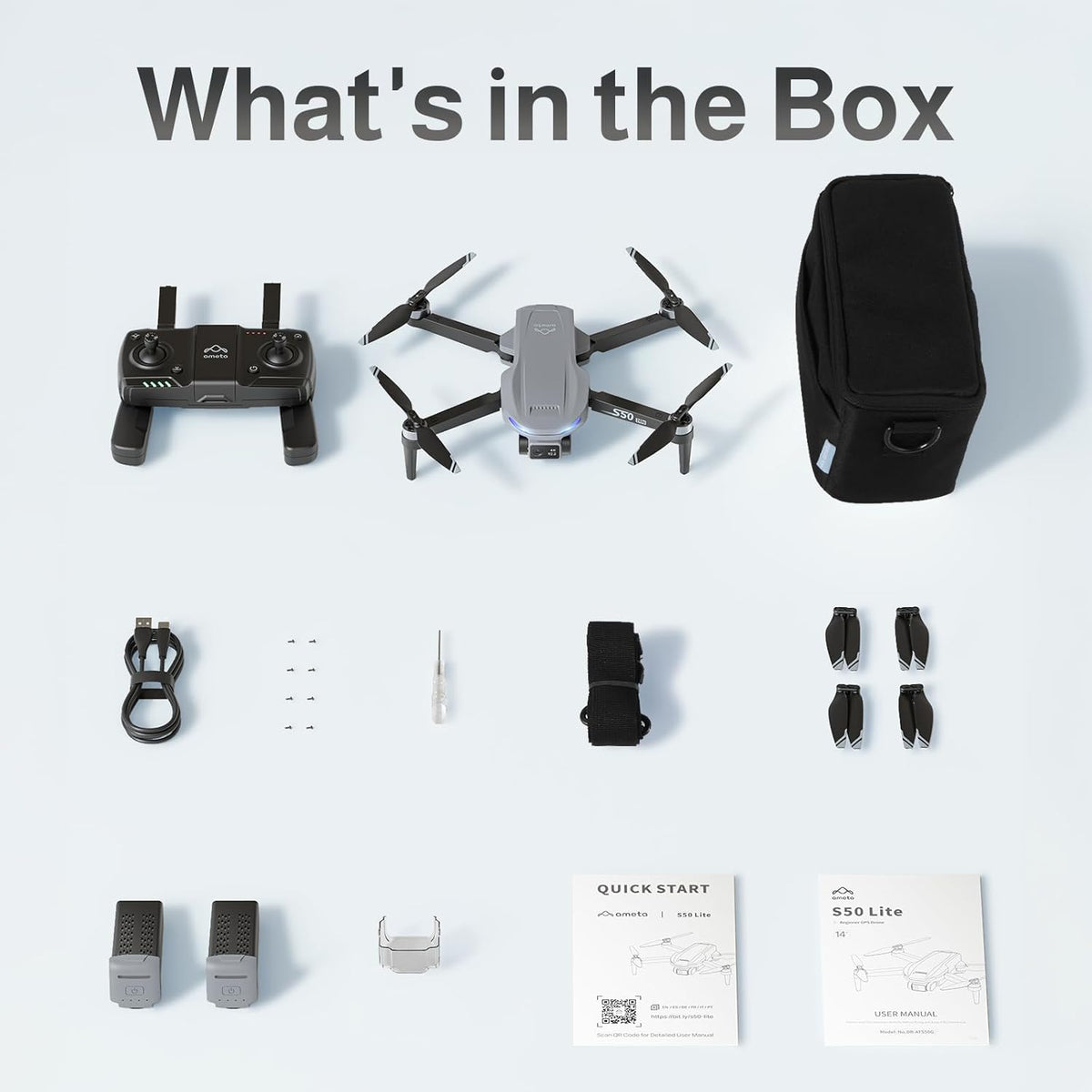 Ameta Drone met Camera 4K Professional met GPS, S50 Lite FPV Drone voor Kinderen en Volwassenen met Automatische Terugkeer/ 50 Minuten Vliegtijd/Follow Me/Intelligente Modus, Minder dan 249 g