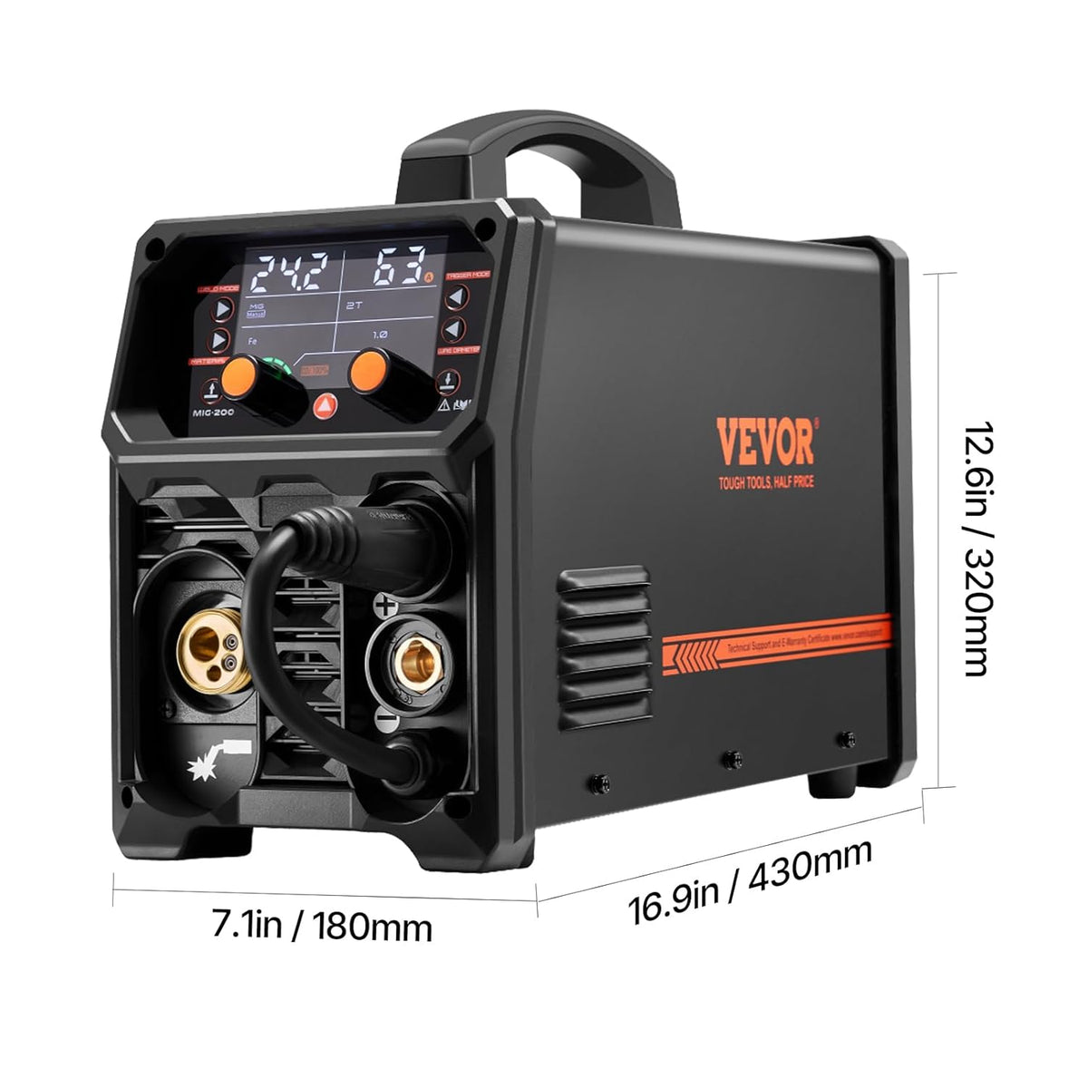 VEVOR MIG Soldering Station, 200A, Syergetic Welding Machine, Portable Multi-Process, MIG, Gas Free, MMA Lift TIG, 4-in-1, Powerful Welder with IGBT Inverter Technology, LCD Display