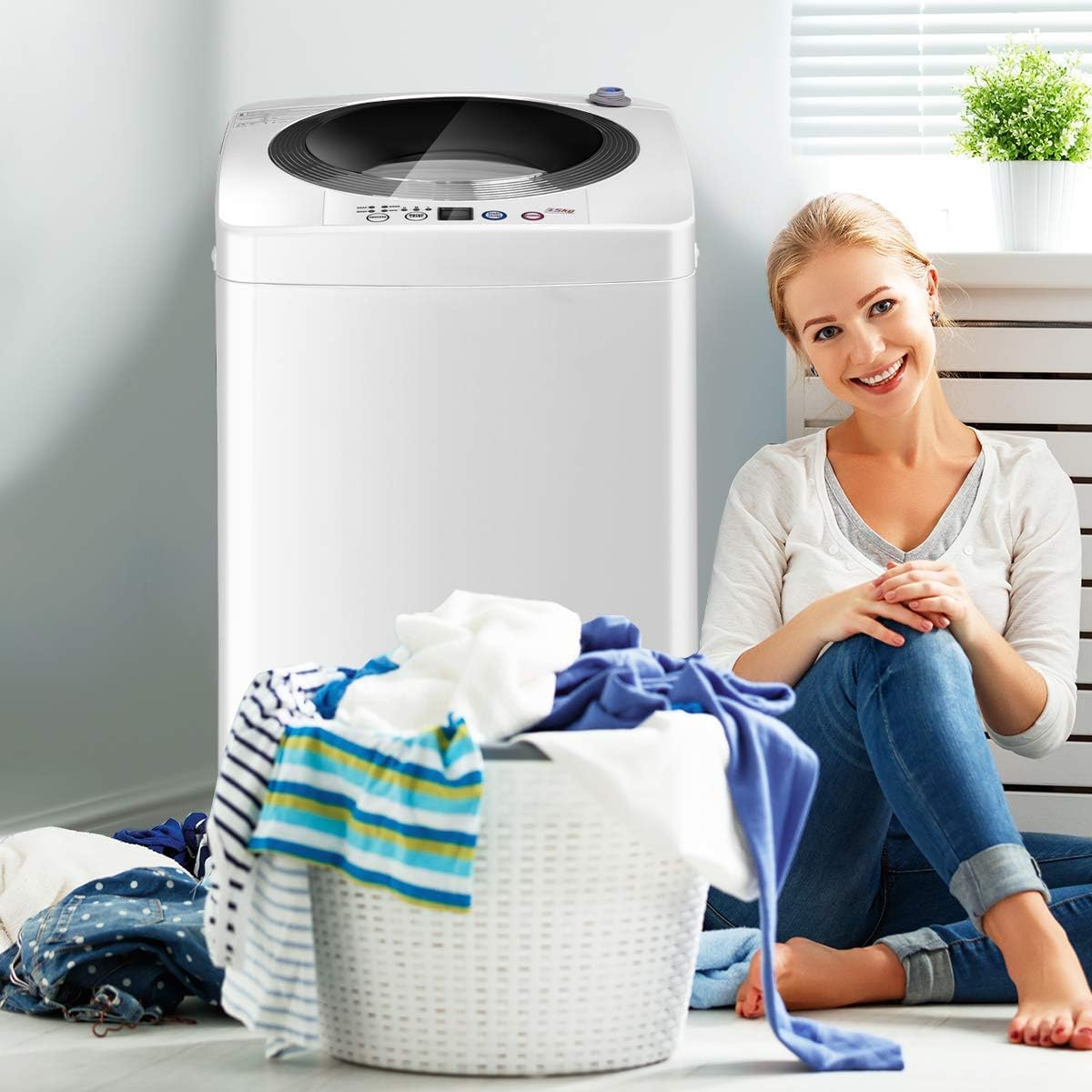 FANTASK Volautomatische wasmachine, 3,5 kg, miniwasmachine met centrifuge, 6 programma's, 240 W bovenlader, volautomatische wasmachine met pomp, voor appartement, camper en camping - QUORE