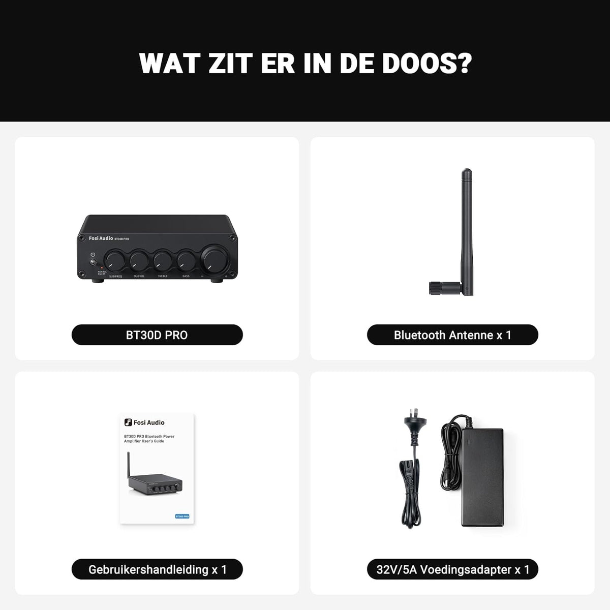 Fosi Audio BT30D Pro TPA3255 Hi-Fi Bluetooth 5.0 Stereo Audio Receiver Versterker 2.1 Kanaal Mini Klasse D Geïntegreerde Versterker 165Wx2+350W voor Home Desktop Boekenplank Luidsprekers/Subwoofers