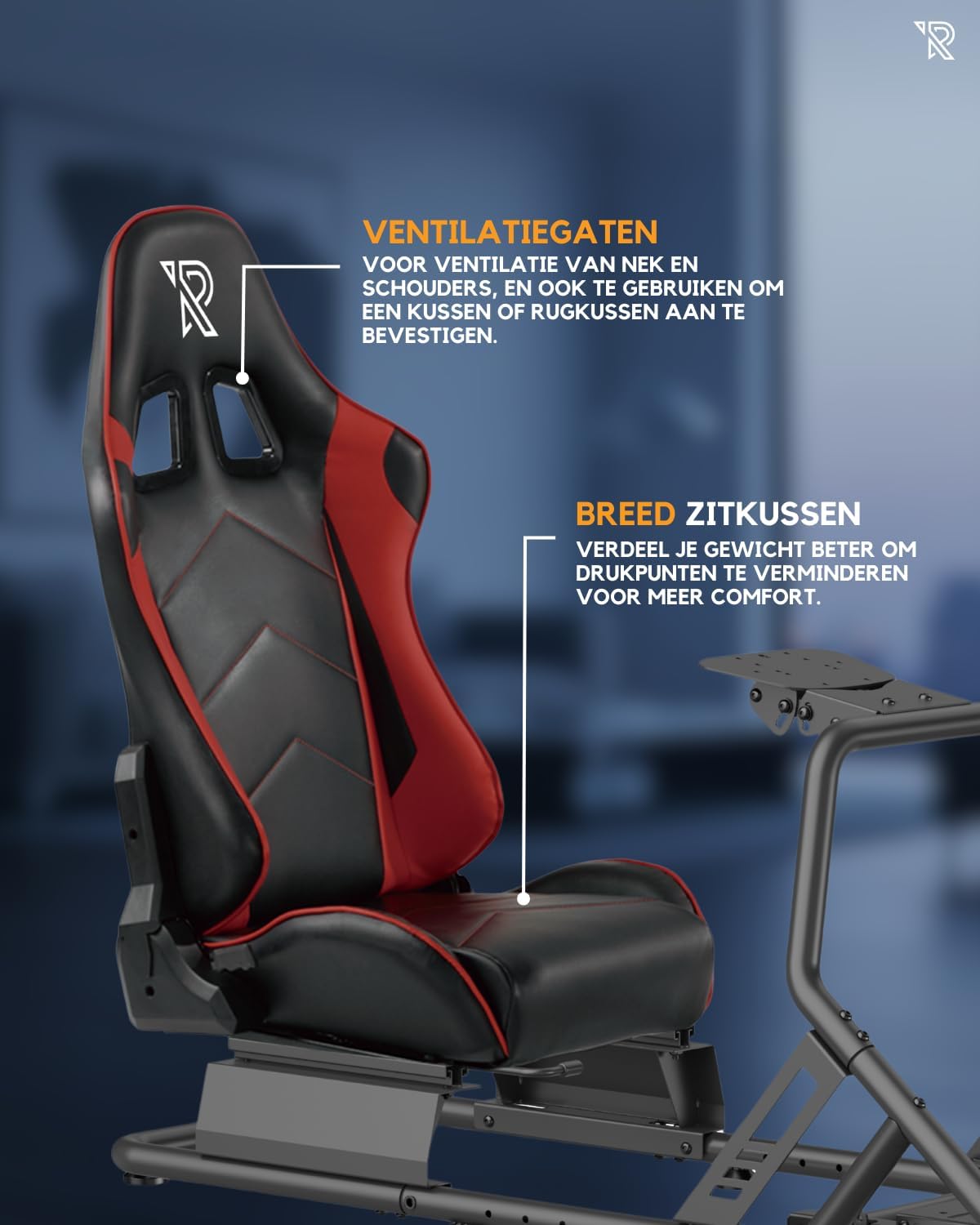 Racing Simulator Cockpit - Stoel Met Stalen Frame - Verstelbare Rugleuning Voor Beginners en Professionals - Metalen Frame - Simracing