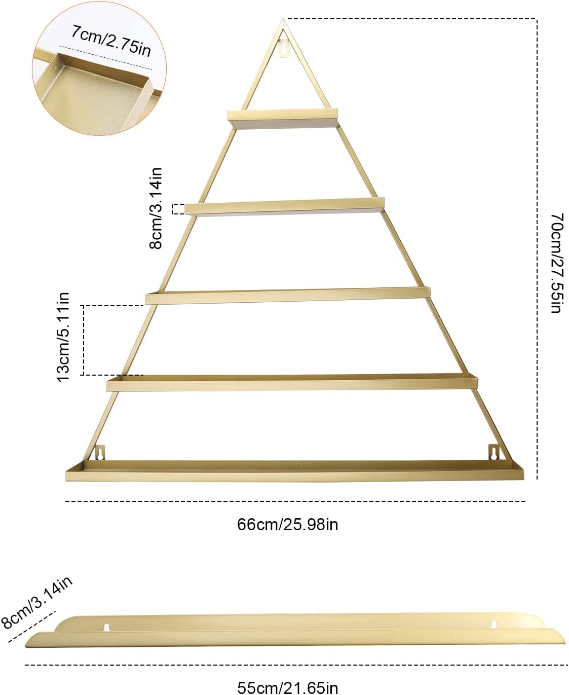 Nagellak Wandrek Organizer – Wandrek – Wandplank – Displayrek – Cosmetisch Opbergrek – Set Van 6, 5 Lagen, Goudkleurig Metaal