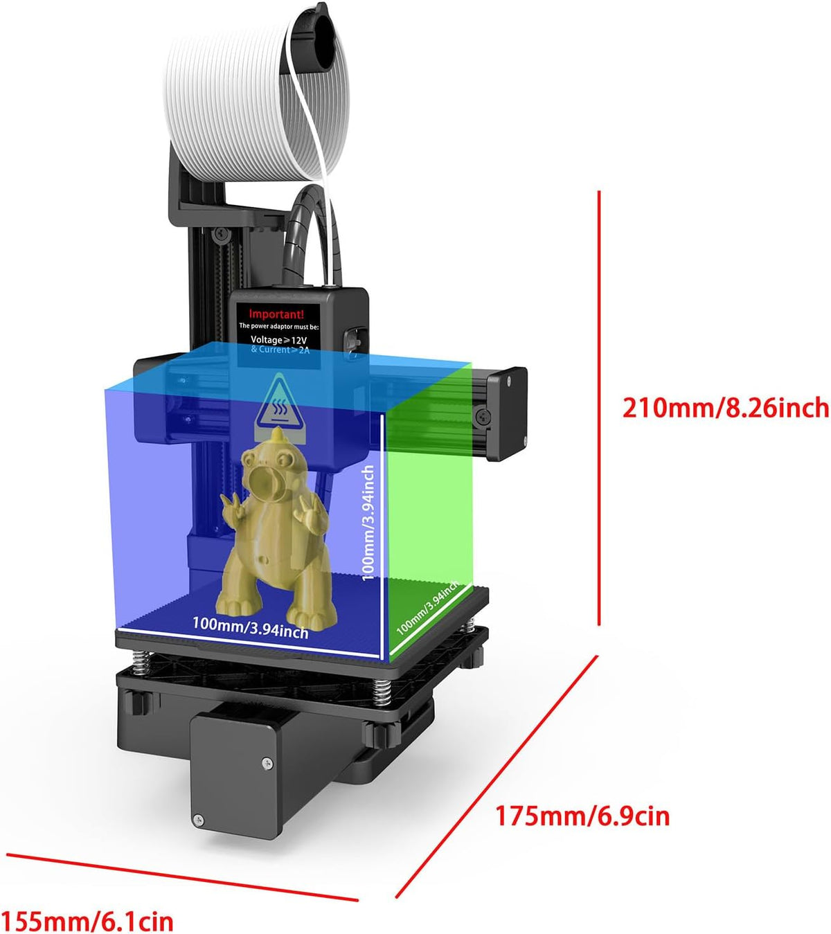 3D-printer – Mini 3D-printer – Desktop 3D-printer – Educatieve 3D-printer – Instapmodel – Compact Printvolume 100x100x100 mm – Verwijderbaar Printplatform