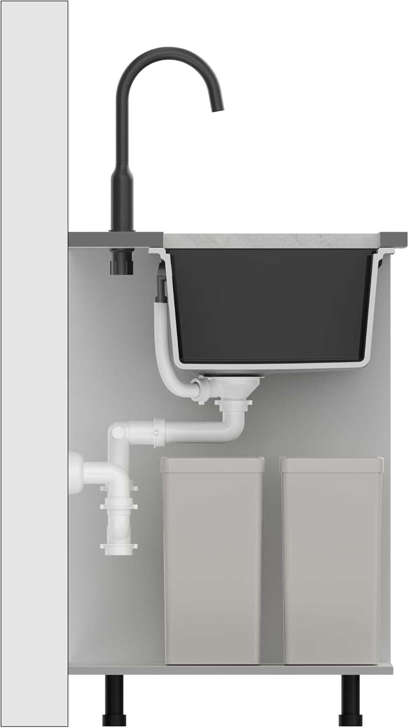 Quadron Gan 110 Enkele wastafel keukenspoelbak granieten keuken| afmetingen 70 x 37 x 23,5 cm Kleur: Pure Carbon | LOGAN 110 enkele wastafel keukenspoelbak | granieten spoelbak | inbouwspoelbak
