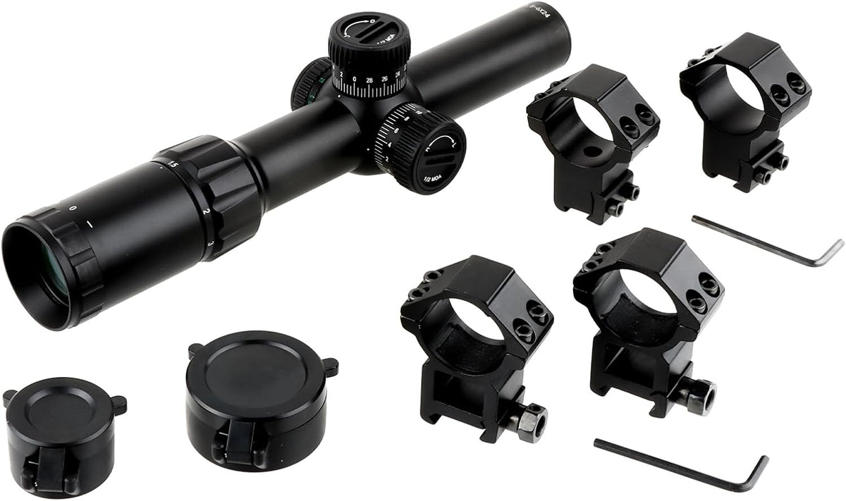 FOCUHUNTER 1,5 - 6 x 24 mm telescoop, zijdelingse parallaxcompensatie optische monoculair, groene volledig multigecoate 30 mm buiszoeker met 4 montageringen