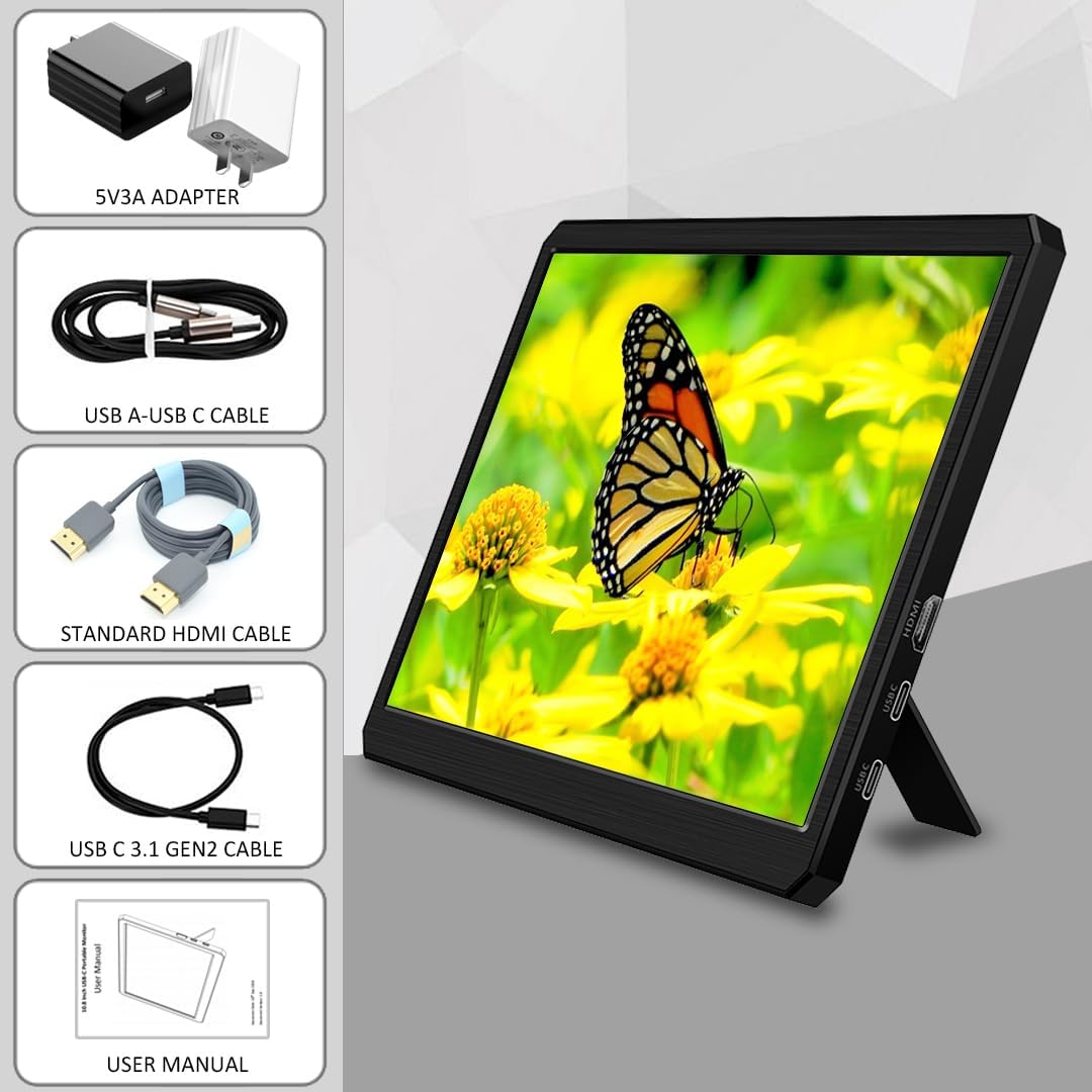 10,8 inch draagbare monitor, 1920 x 1080 FHD-scherm, met HDMI/USB-C, draagbaar display voor laptop/mini-pc/pc/Mac/gameconsole
