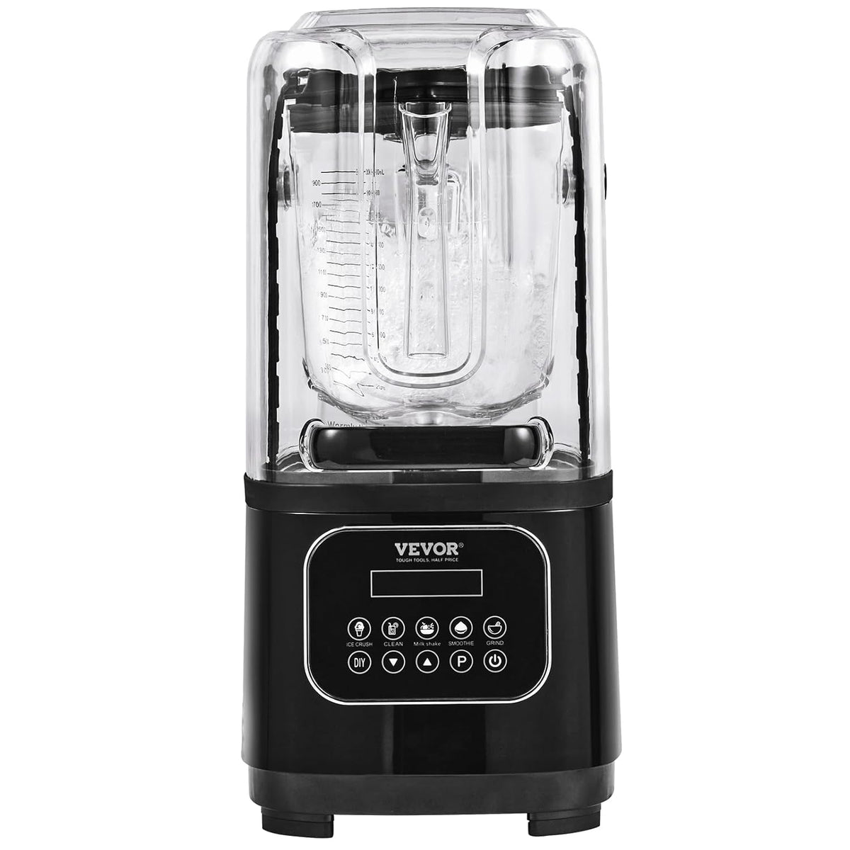 VEVOR Professional Blender with Protection Combined with 2L Glass Jug, Stainless Steel, 9 Speed and 5 Functions, for Smoothies, Black, 280 x 240 x 505 mm