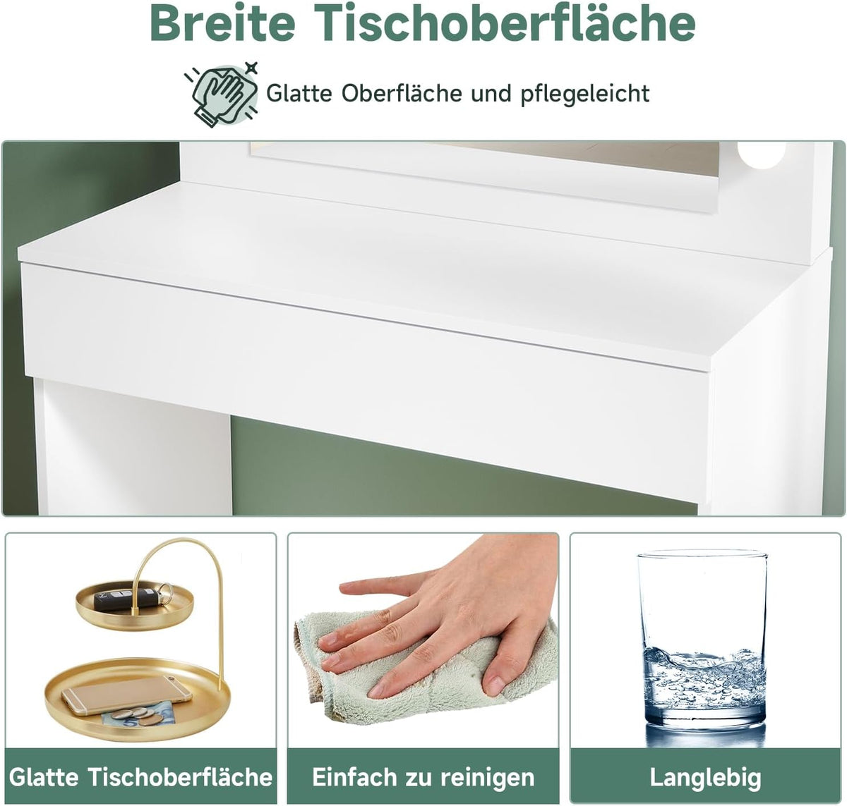Make-uptafel – Kaptafel – Schminktisch – Make-up Spiegeltafel – Slaapkamermeubel – Verlichte Spiegel Met 12 Dimbare LED-Lampen – Ruime Lade Met Zachte Ladegeleiders
