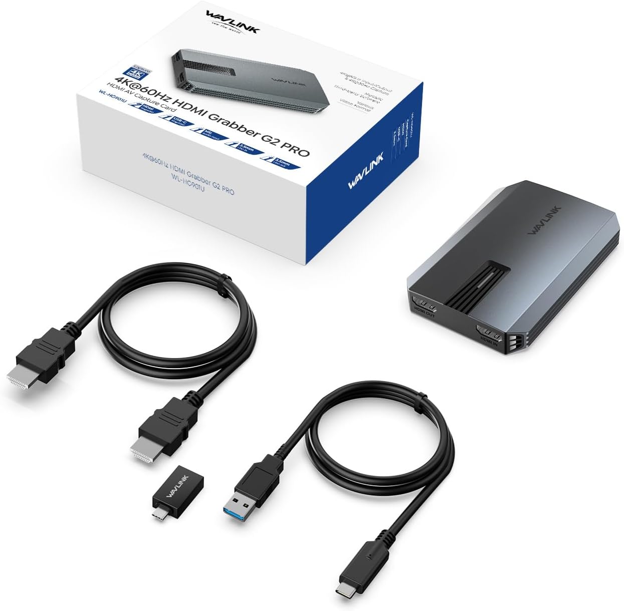 WAVLINK 4K HDMI Video Capture Card, HDMI Video Grabber voor Live/Gaming Streaming met Ultra-Low Latency, VRR Ondersteuning, Plug and Play, Compatibel met Windows/Mac/Linux/Android- HG901U