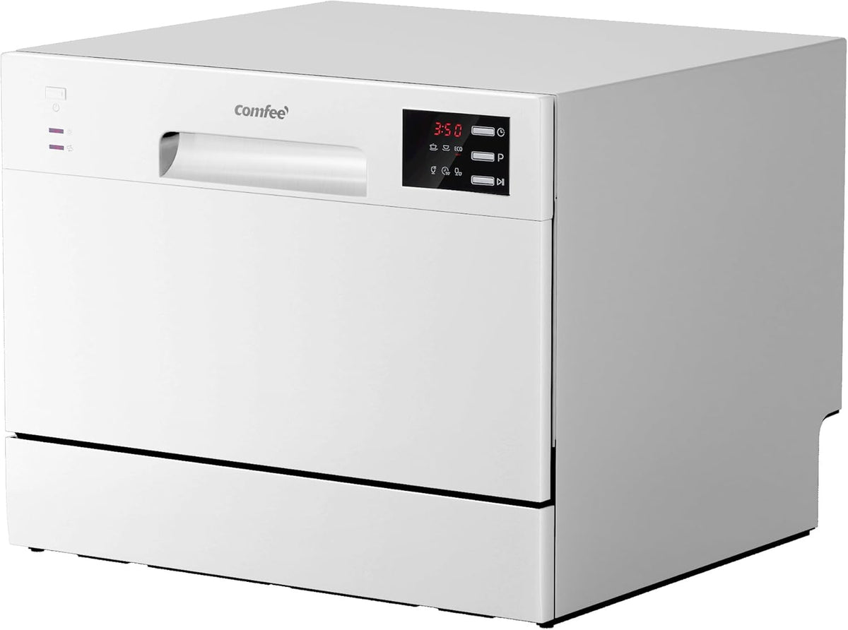 COMFEE TD602E-W Compacte vrijstaande vaatwasser, led-display, 6,5 liter, wit, geluidsniveau: 47 dB