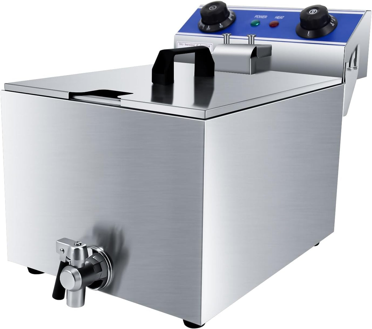 TAIMIKO Elektrische Friteuse, roestvrij staal, thermostaat 60 – 200 °C, frituermand en deksel, afneembaar bak (6L, met timer)