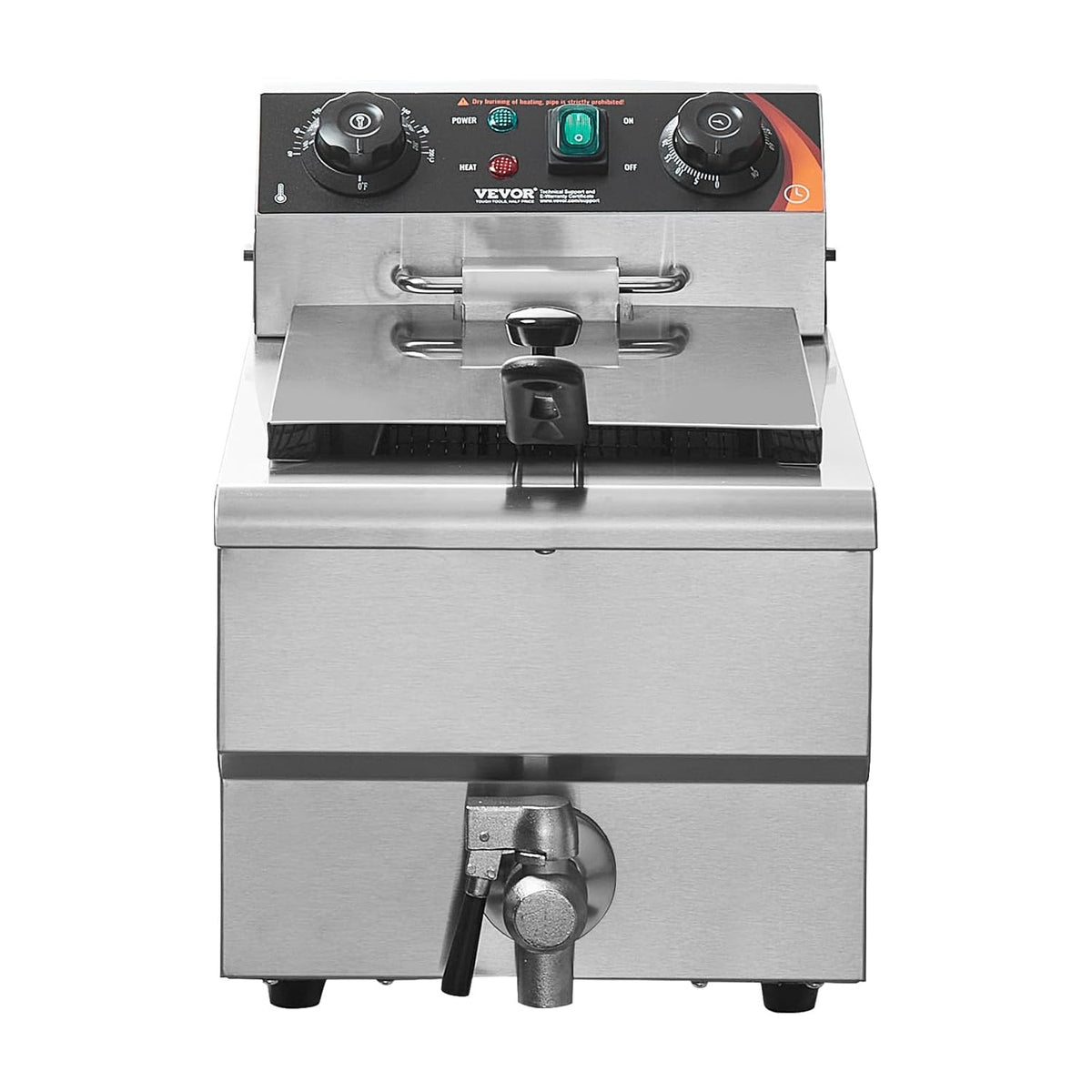 VEVOR Professionele elektrische friteuse 3000 W met mand, Single Oil friteuse van roestvrij staal 11 l met tijd- en temperatuurcontrole, oververhittingsbeveiliging, gebruik in keuken, restaurant