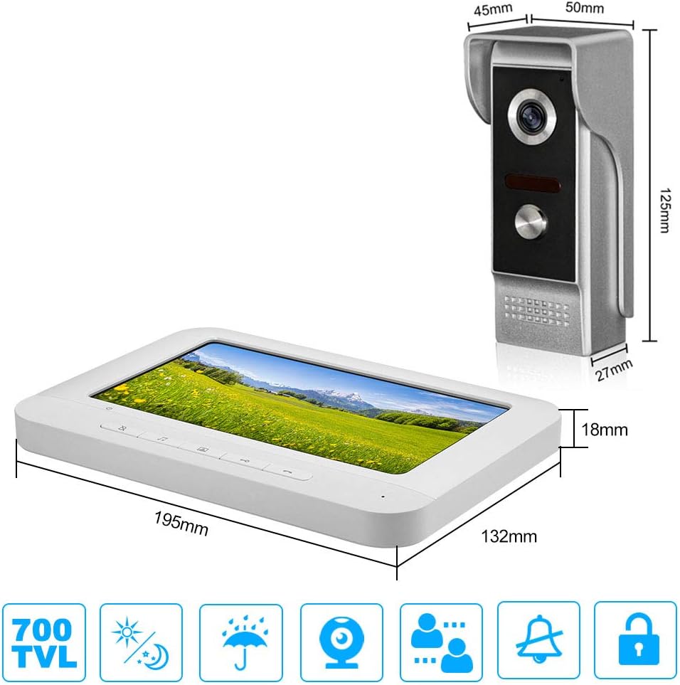 KDL Bedraad Video Deurbel Intercom Systeem 7 inch Kleur Monitor Panel met Nachtzicht Video Camera Deurtelefoon Twee-weg Audio 12 Ringtones Waterdicht voor Thuis Appartement Veilig