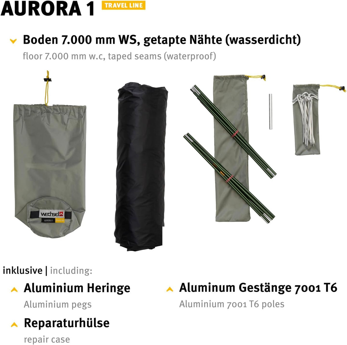 Wechsel Tents Aurora 1 Tunnelzelt - Travel Line - 1 Persoons Tent, 5.000 mm Waterkolom