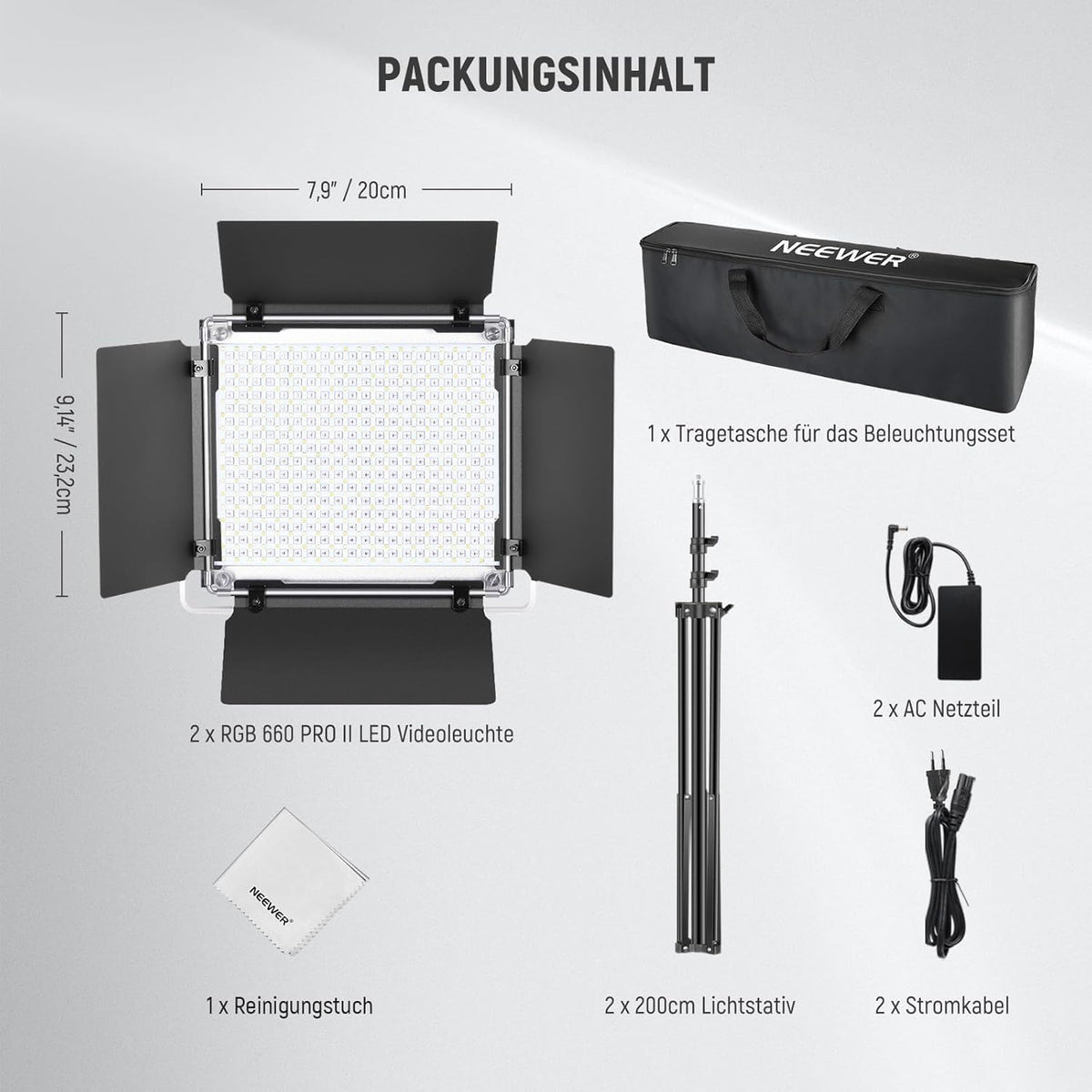 RGB Led Videolicht Set van 2 – Videolamp – Lichtpaneel – Fotolicht – Studioverlichting – 50W per Lamp – 3200K-5600K, CRI97+