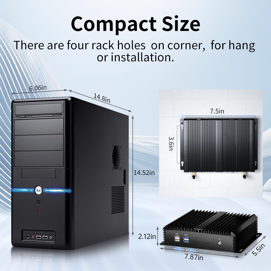 Fanless Industrial PC with Core i7-5500U, Mini Computer 16GB RAM, 512GB SSD, 1xHDMI, 1xVGA, 2xRS232 COM, Dual LAN, WiFi, Supports 4G Module, Windows 10 Pro - QUORE