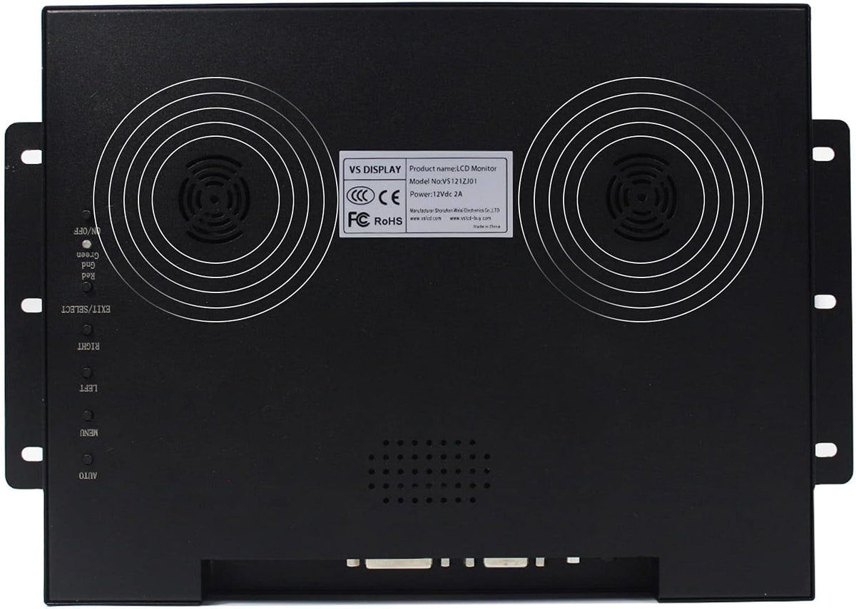 VSDISPLAY Draagbare industriële monitor, 12,1 inch 800x600 700nit TFT LCD-scherm en VGA DVI-poort, dubbele luidspreker, metalen behuizing en voeding