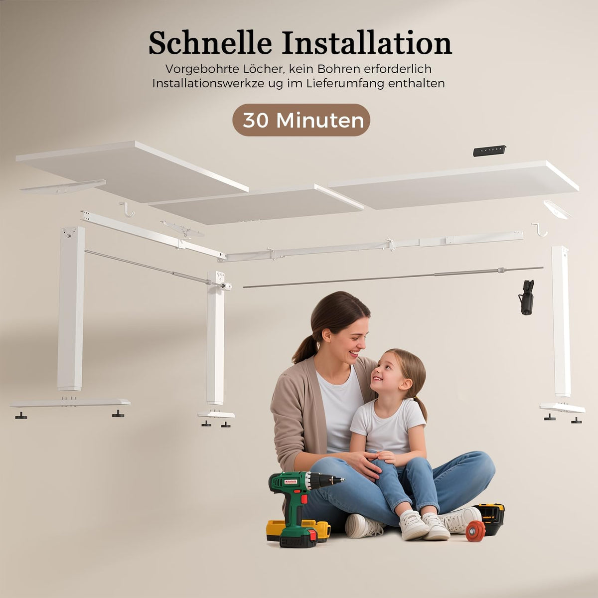 Klicelor L-shaped Electric Adjustable Desk, 190x155cm L Shape Standing Desk with 3 Memory Functions and Anti-collision Technology, Ergonomic Computer Table, White - QUORE