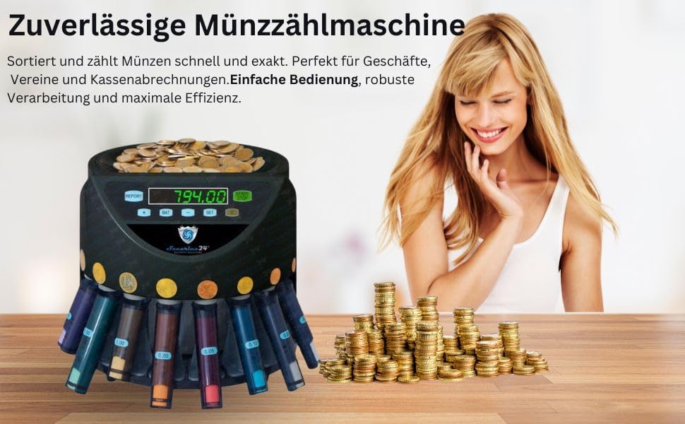 Muntteller geldtelmachine Euro munten SR1200 met afdekking van Securina24® zwart - BBB