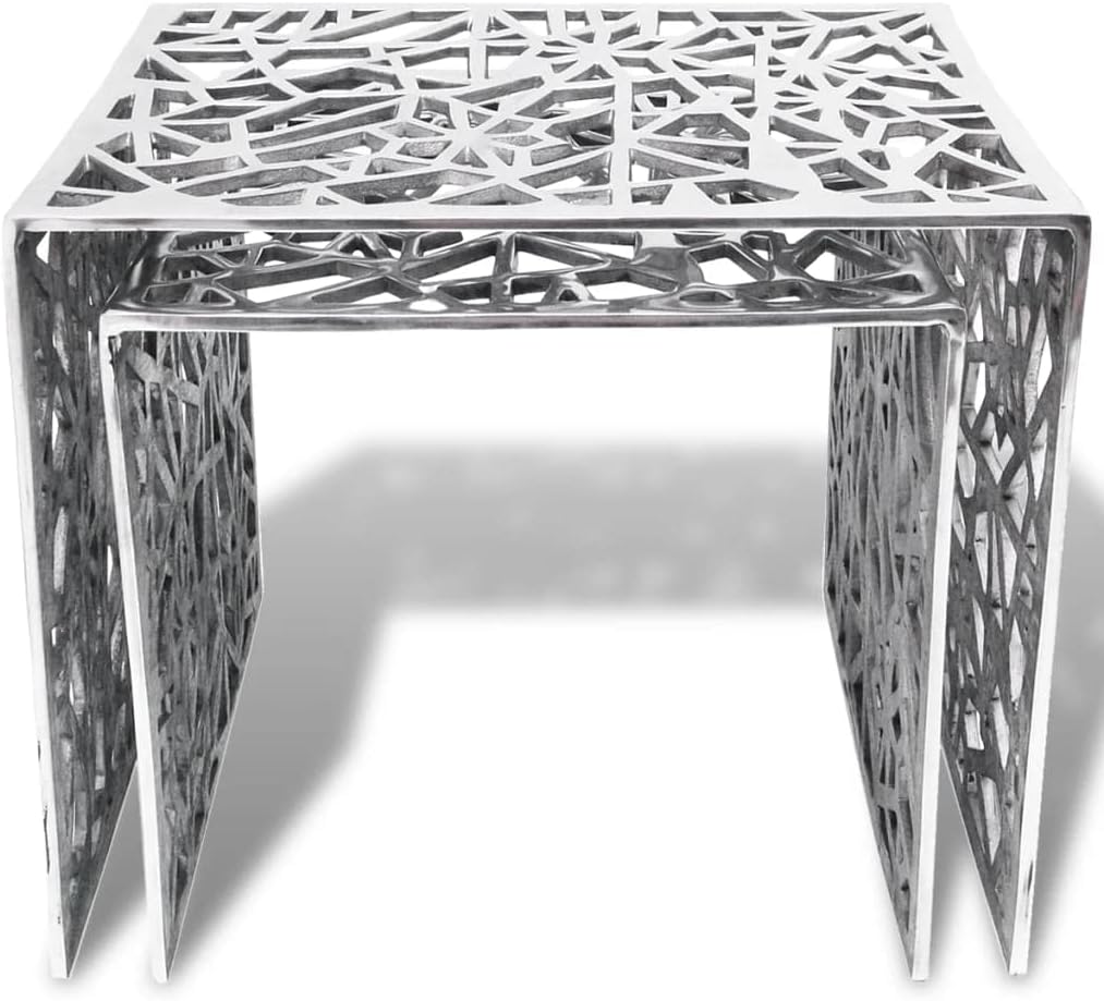 vidaXL 2x Side Table Square Aluminium Silver colored Side Table Table