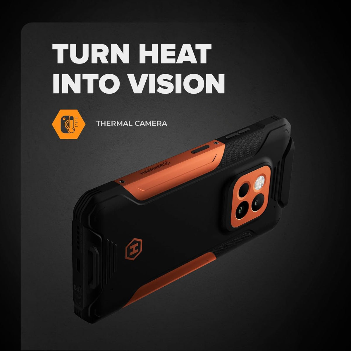 Hammer Construction 2 Thermal Smartphone met thermometer en laserafstandsmeter, 8 + 8 GB RAM, Android 14, krachtige 108 MP camera, 6500 mAh batterij met powerbank-functie, 256 GB/1T