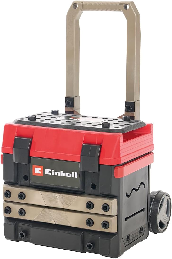 Einhell E-Case werkbank 110-dlg., incl. mini-schroevendraaier, decoupeerzaag, acculamp en veel accessoires, afmetingen ca. 70 x 33,5 x 95 (H) cm, de eerste transportbare en meegroeiende werkbank voor