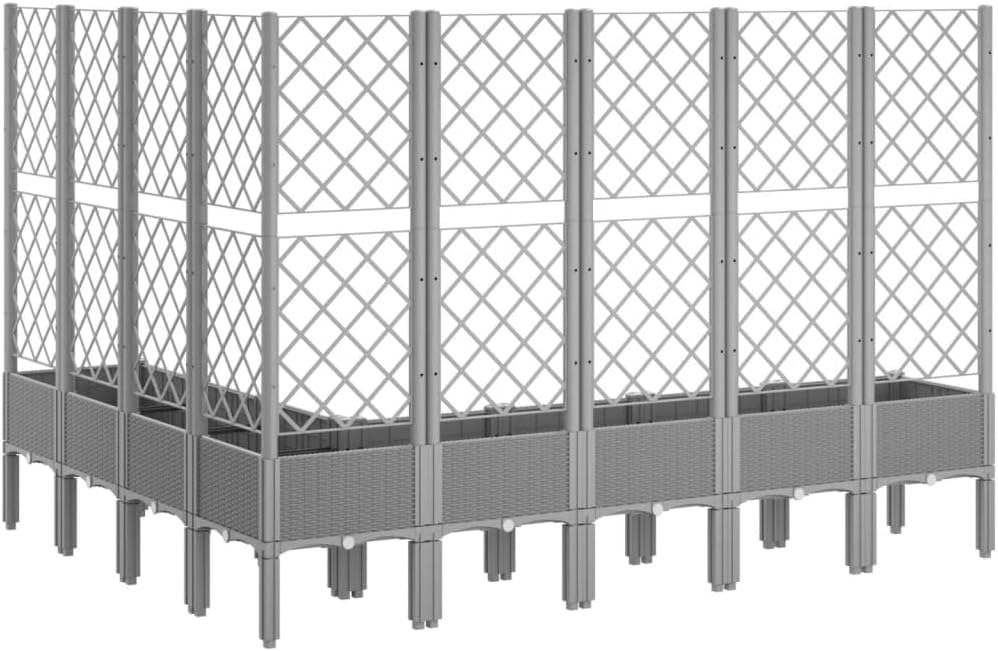 vidaXL Planter with trellis 200x160x142 cm polypropylene light grey, flower pot, outdoor pot, plant pot, flower box, plant pot, garden pot - QUORE