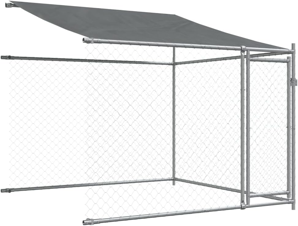 Dog Cage with Roof and Doors, Grey, 6x2x2 m, Galvanized Steel, Walk-In Chicken Coop, Galvanized Chicken Coop, Chicken Coop, Chicken Coop, Backyard
