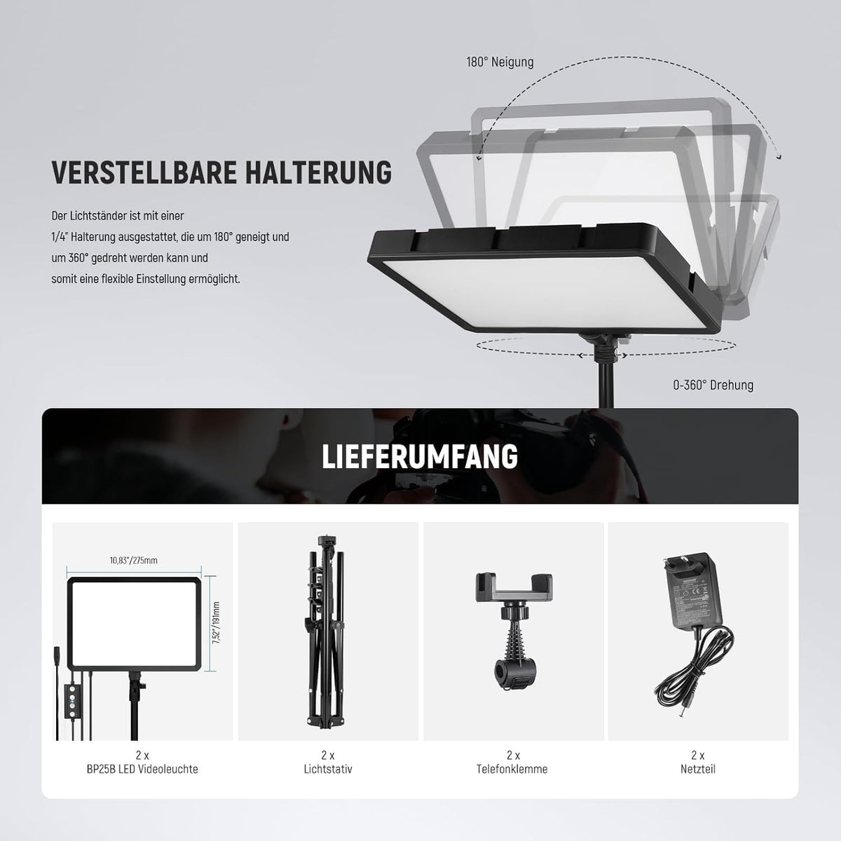 Led-Videolichtset Set van 2 – Videolamp – Studiolamp – Paneellamp – Fotolamp – 320 Leds Per Lamp – Dimbaar 1-100% En 2700-6500 K