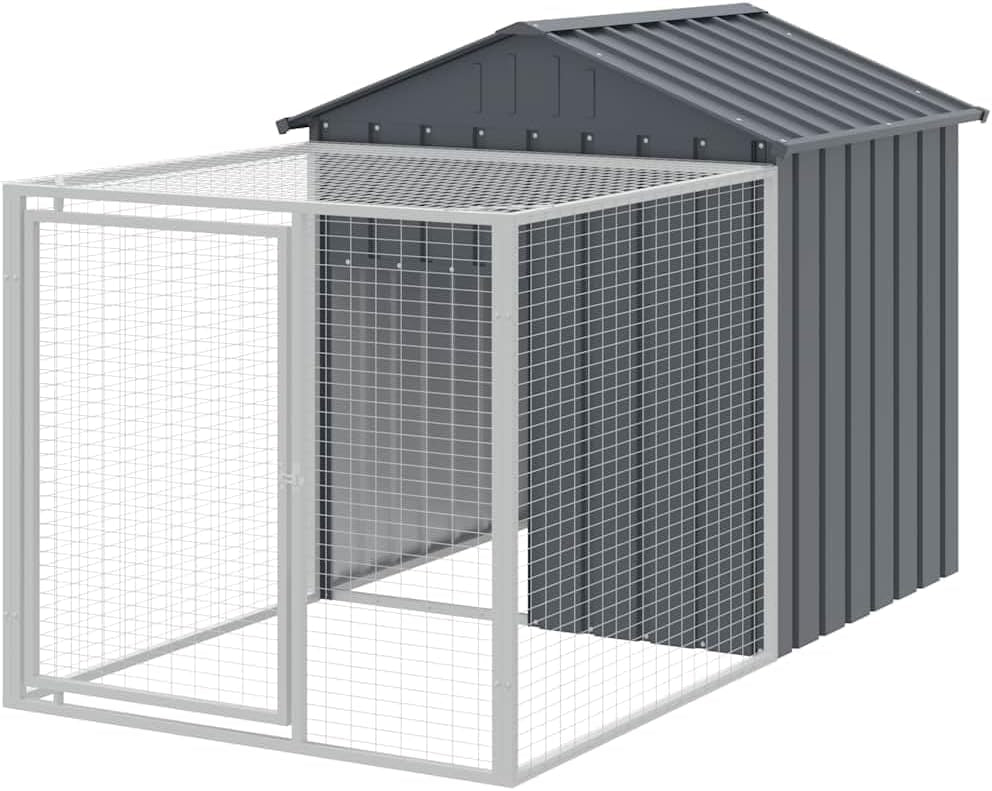 Kippenren – Kippenhok – Kippenkooi – Buitenren – Dierenren – Gegalvaniseerd Staal – Weerbestendig Dak – 117x201x123 cm – Antraciet