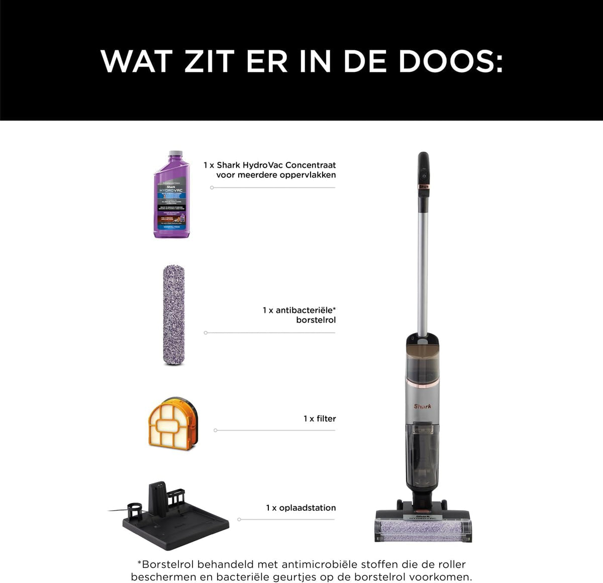 Shark HydroVac Draadloze Vloerreiniger met Antimicrobiële Borstelrol & Geur-Neutraliserende Multi-Oppervlakte Oplossing, Zelfreinigend, Zuigt & Dweilt Natte & Droge Vlekken, Grijs WD210EU