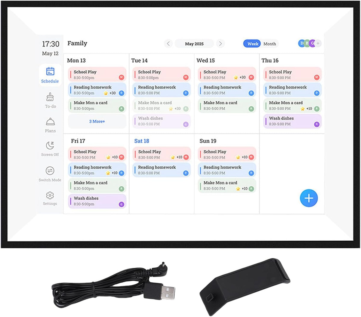 Focket 10,1 inch digitale wandplanner met kalender en takenlijst, interactief display met smart touchscreen, elektronische kalender voor gezinsagenda's, digitale fotolijst