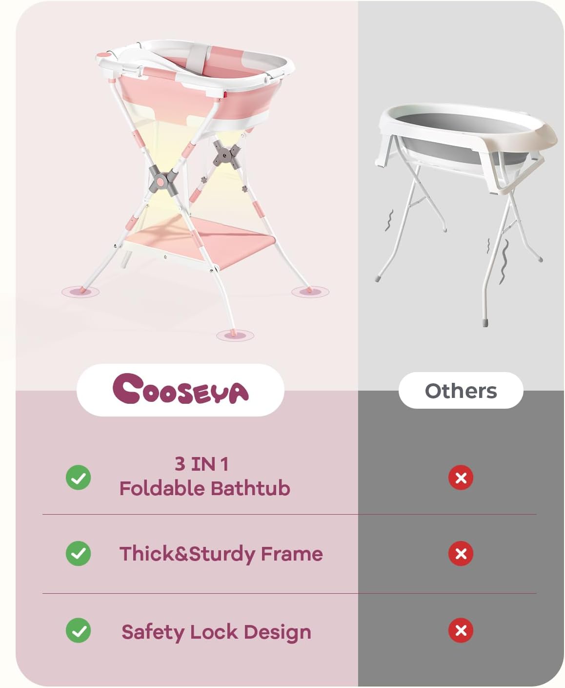 3-in-1 opvouwbaar babybad met standaard, babybad met badondersteuningsnet, geschikt voor pasgeborenen tot peuters, multifunctioneel en opvouwbaar ontwerp voor opslag, ideaal voor reizen en buiten