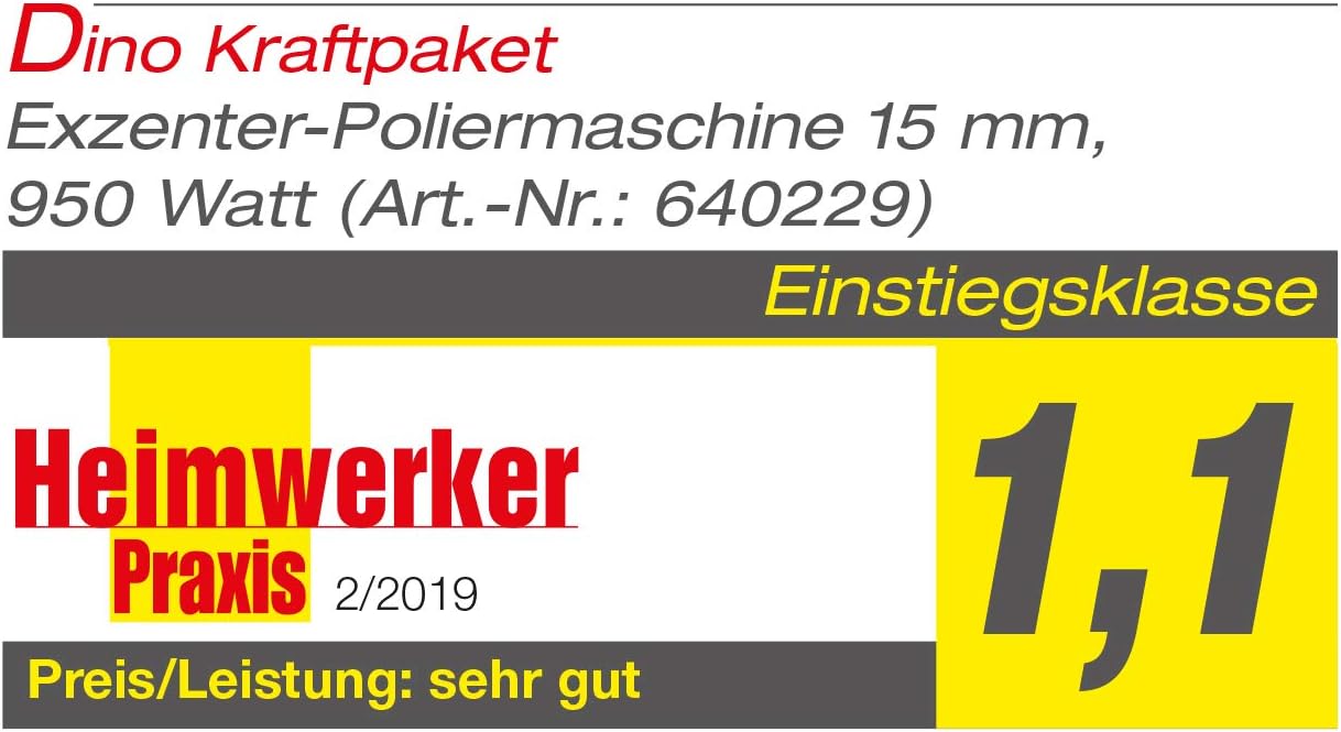 Dino Kraftpaket, 15-950 W, excentrische polijstmachine, 12-traps, met LCD-display en geheugenfunctie, set met polijstspons, polijstschijf, tas voor auto, boot, XL-HUB