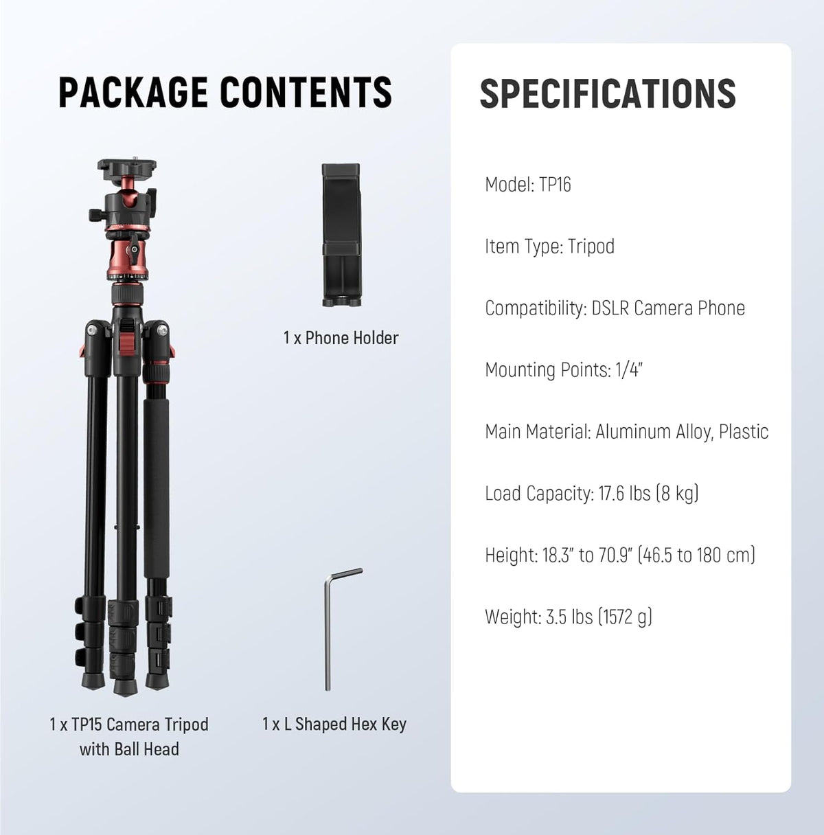 Camerastatief – Fotostatief – Videostatief – Tripod – Monopod – Verstelbare Middenkolom 180° en 360° Kogelkop – Tot 180,1 Cm, 8 Kg Draagvermogen