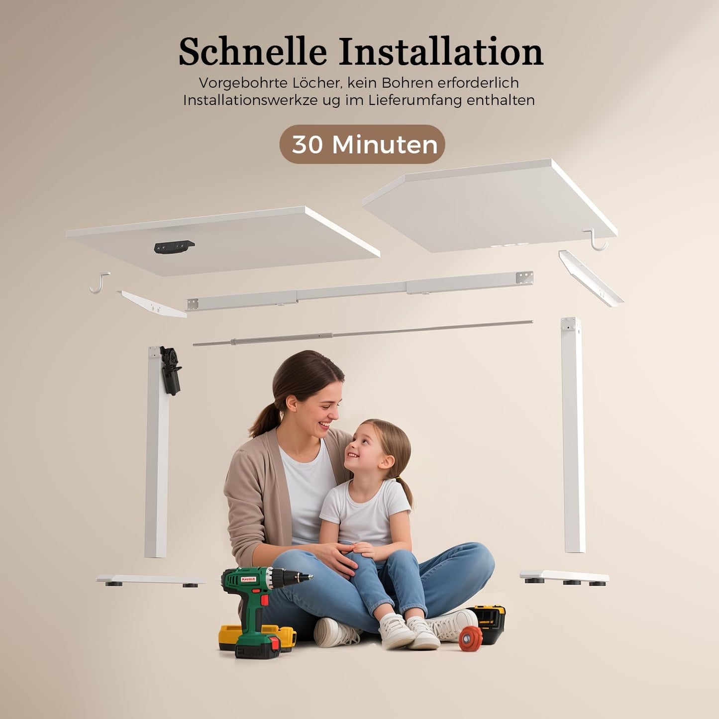 Klicelor L-Shaped Adjustable Height Desk, 140 x (60-80cm), Electric Standing Desk, Sit-Stand Desks for Home Office, Ergonomic Computer Table with Split Plate, White - QUORE
