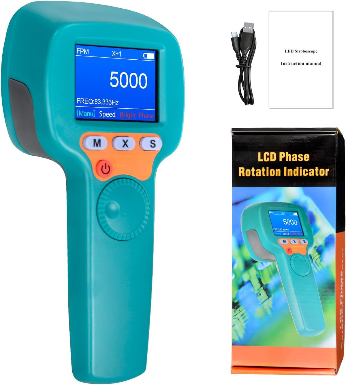 Digitale Handstroboscoop 60-99999 FPM, Contactloze LED-stroboscoop YF-DT100B, 1500 lux Stroboscoop-toerenteller met Full-color LCD-scherm, Stroboscopische Snelheidsmeter met 2200 mAh Batterij