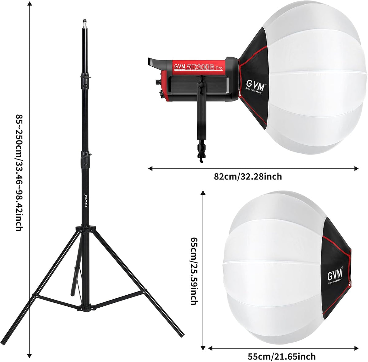 GVM 300W COB Fotolamp, tweekleurige videolamp met lantaarns met lantaarns met lampions, softbox en lichtstatief, CRI 97+ CCT 2700K ~6800K, 12 verlichtingsscènes, app-bediening, led-studiolamp voor