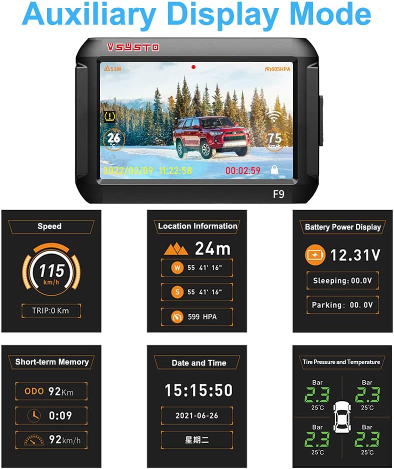 Auto Dashcam – Dashboardcamera – Autocamera – Rijregistratiecamera – Camera Voor Auto – Dubbele Voor- En Achtercamera Met 4 Inch Scherm – 1080P Full HD En Realtime TPMS Bandenspanningsbewaking