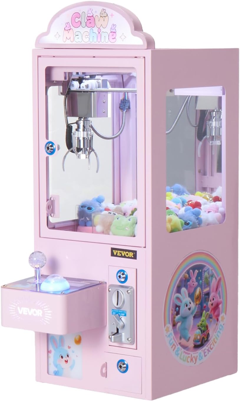 VEVOR Klauwmachine voor meetspellen, 30 W, met licht- en geluidseffecten, stalen klauwmodus, compatibel met pluche dieren van 40 tot 80 mm, ideaal voor thuisbioscopen en games, roze