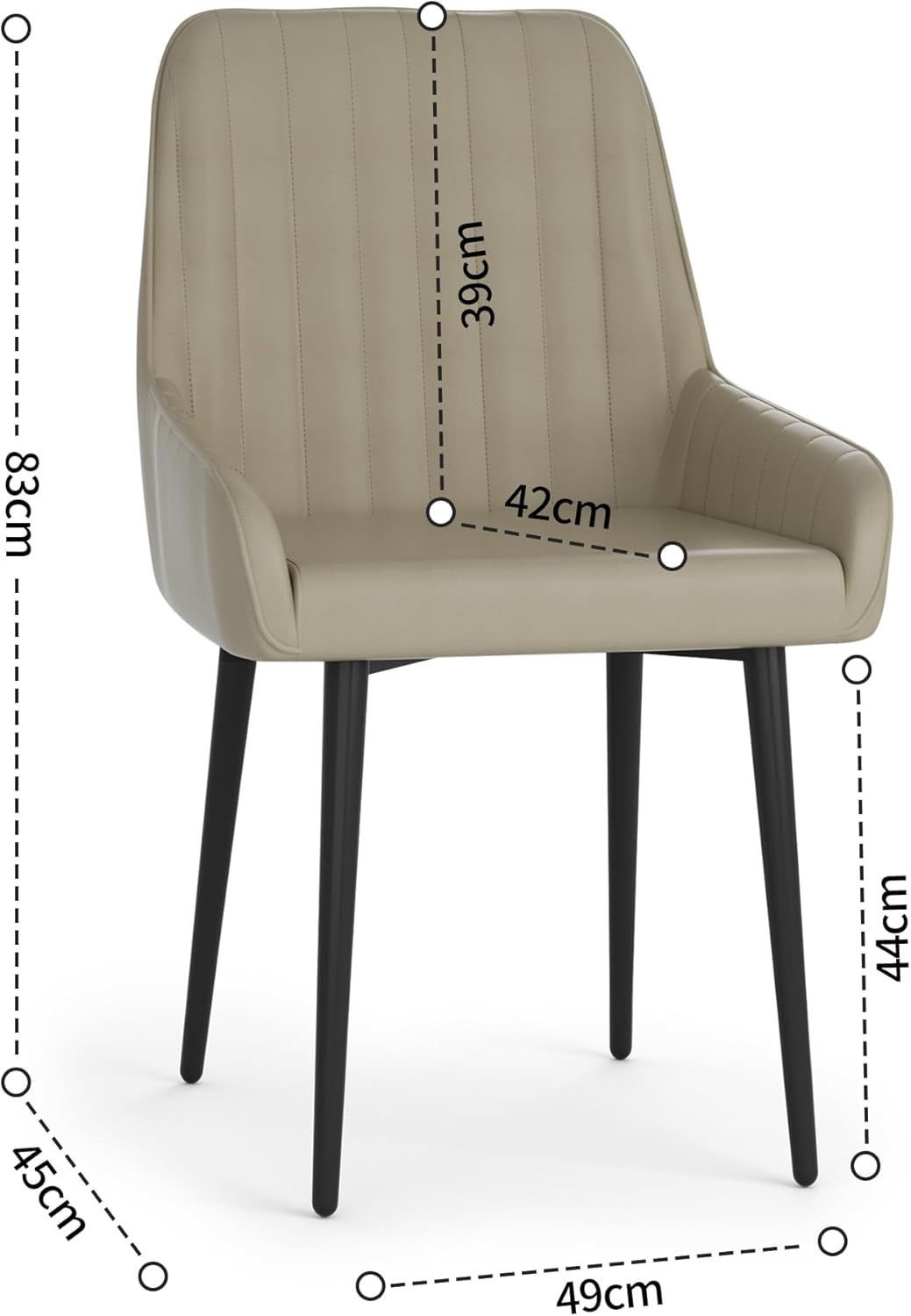 Set van 6 eetkamerstoelen, kunstleer, gestoffeerde stoel, armleuningstoel, keukenstoel met rugleuning, armleuningstoel met metalen poten, stoel voor eetkamer, woonkamer, taupe