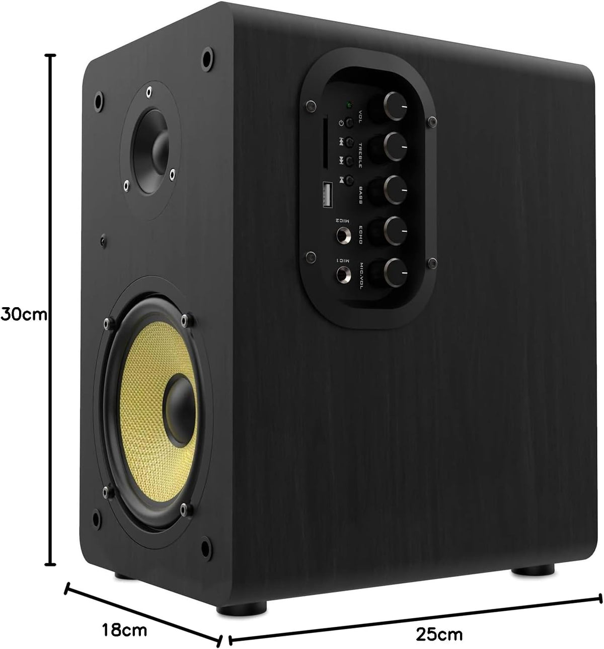 WIIBO - Neo 100 V2 - Draagbare Bluetooth-luidspreker in vintage-stijl, intelligente hifi-luidspreker, rek-luidspreker, vermogen 100 W, 250 mm x 180 mm x 300 mm, zwart en geel