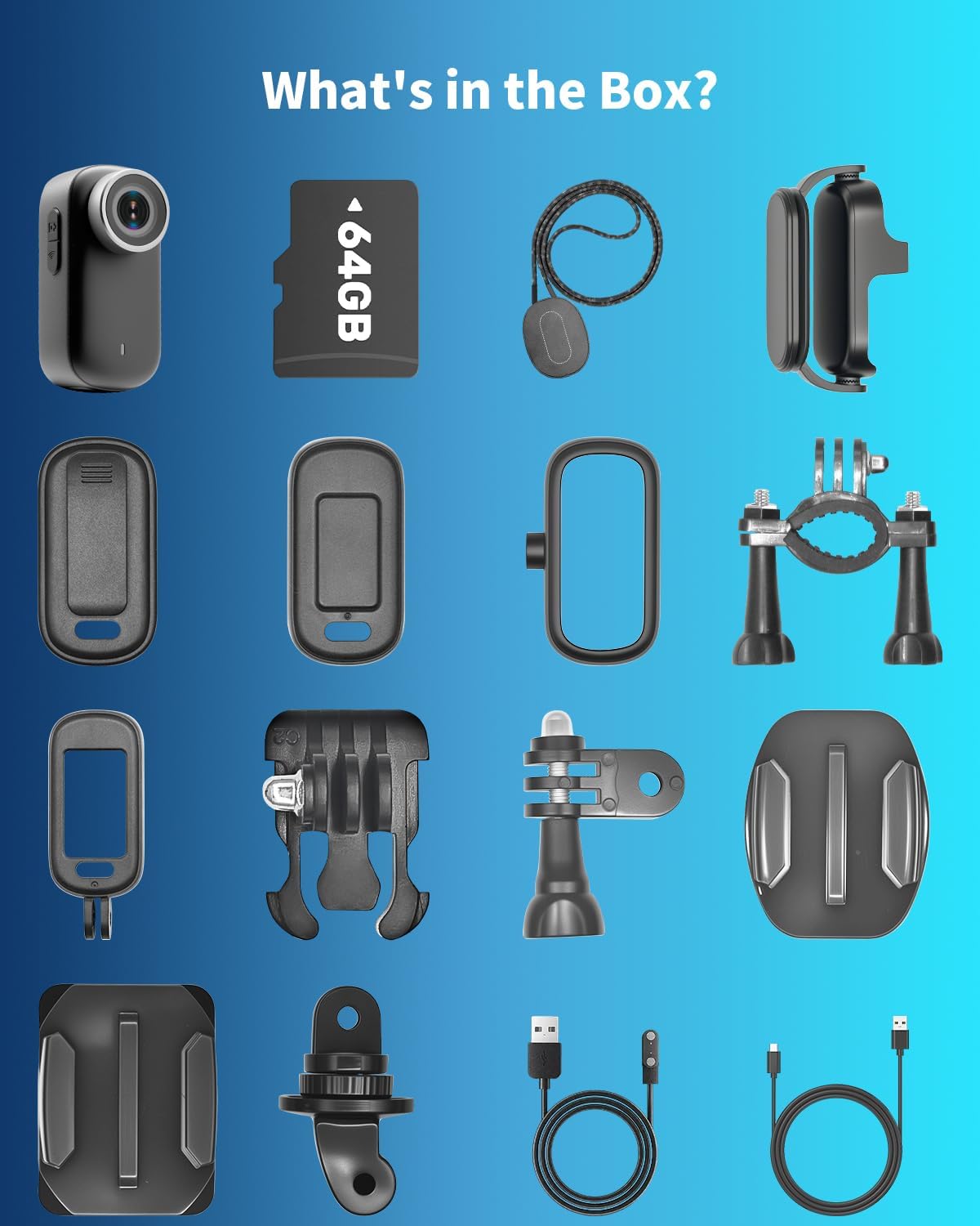 Action Cam 4K WiFi, lichaamscamera, mini bodycam, 64 GB, 150 graden kleine motor-/sportcamera, helmcamera met display, actiecamera's, vlog, videocamera met multifunctionele accessoires
