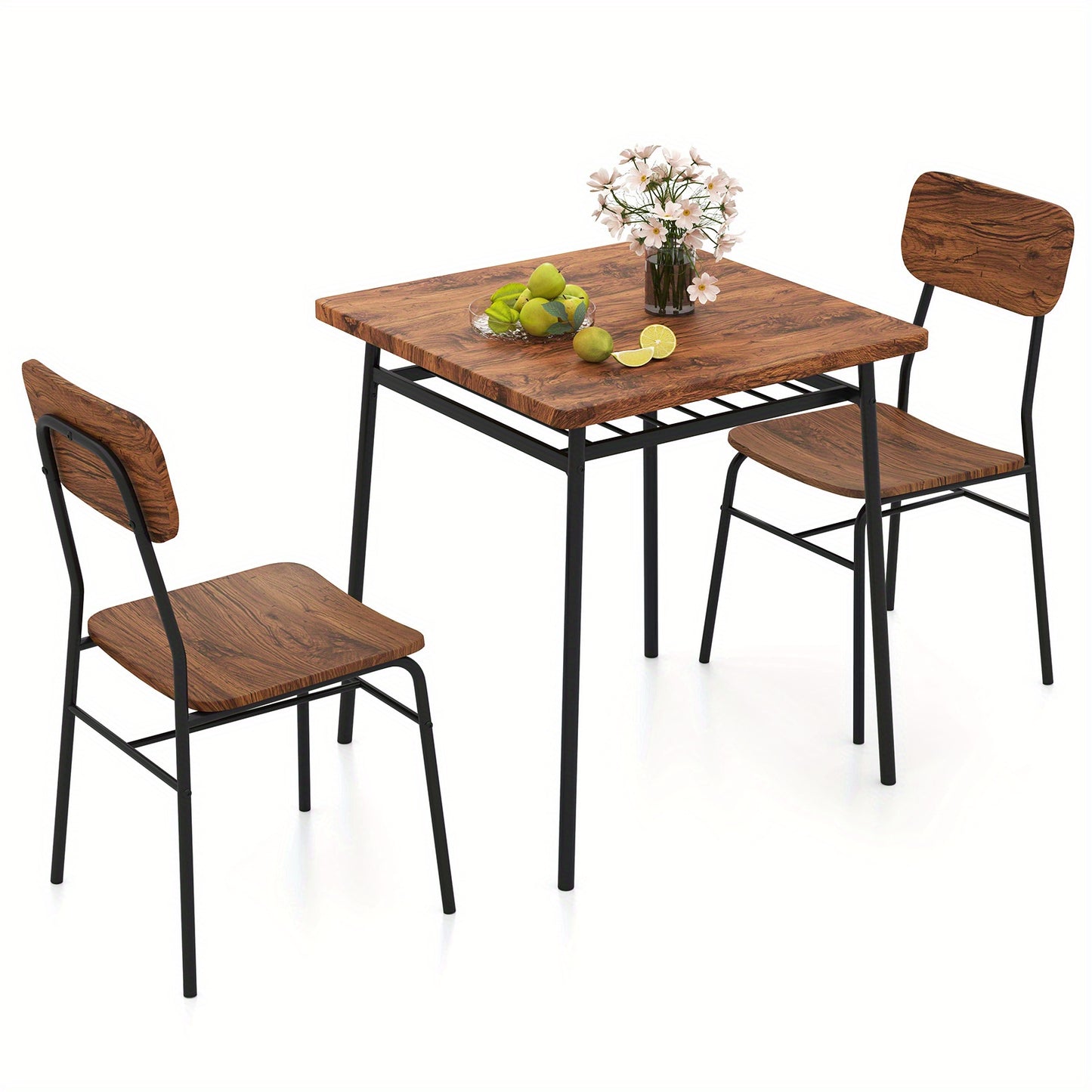 Compact Eettafel Set – Eetkamerset – Keukentafel Met Stoelen – Ontbijttafel – Inklapbare Stoelen – Met Opbergplank – Metaal En MDF – Ruimtebesparend Design