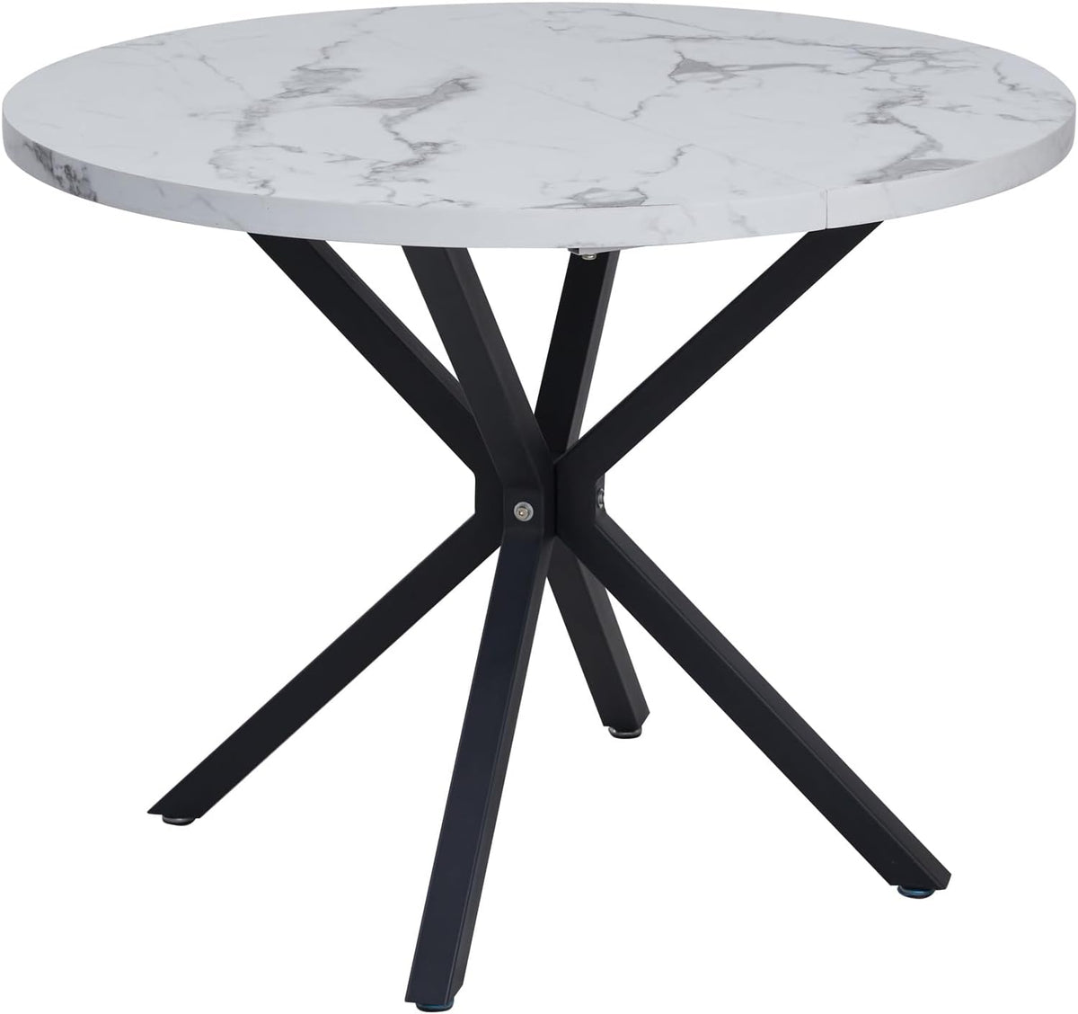 Round dining table in marble look, modern kitchen table with metal legs for dining room, kitchen, living room, etc. (white/black) - QUORE