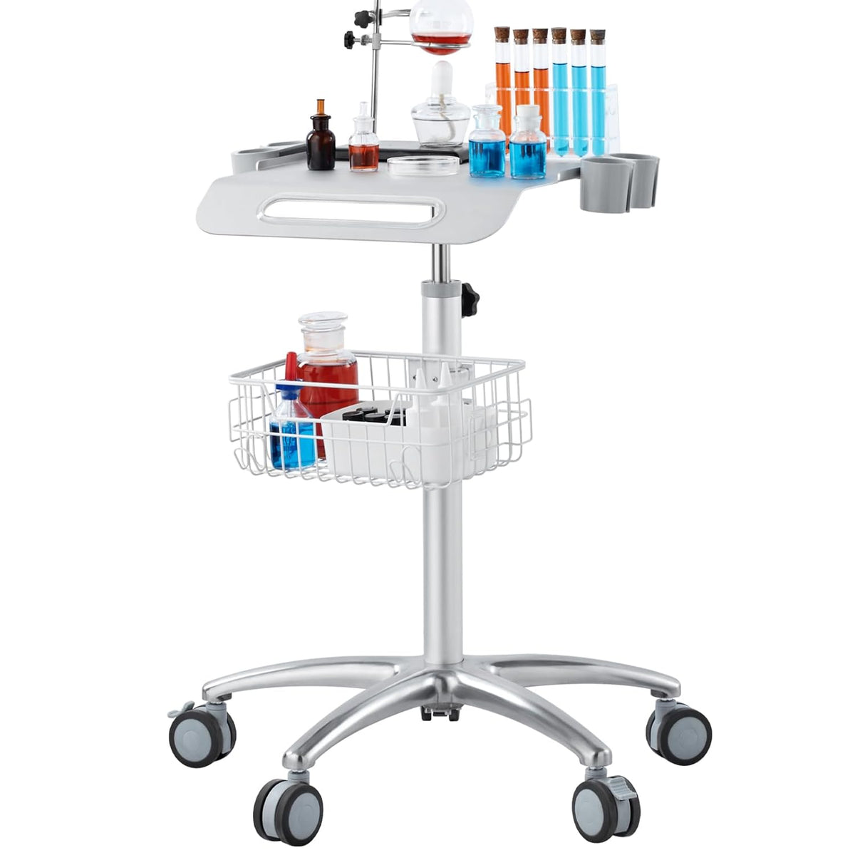 VEVOR Medische wagen, salonwagen met wielen, mobiele rolwagen, 68-109 cm, in hoogte verstelbaar, metalen salonstations voor kappers, rollende desktop-laboratoriumwagen voor kliniek, schoonheid en