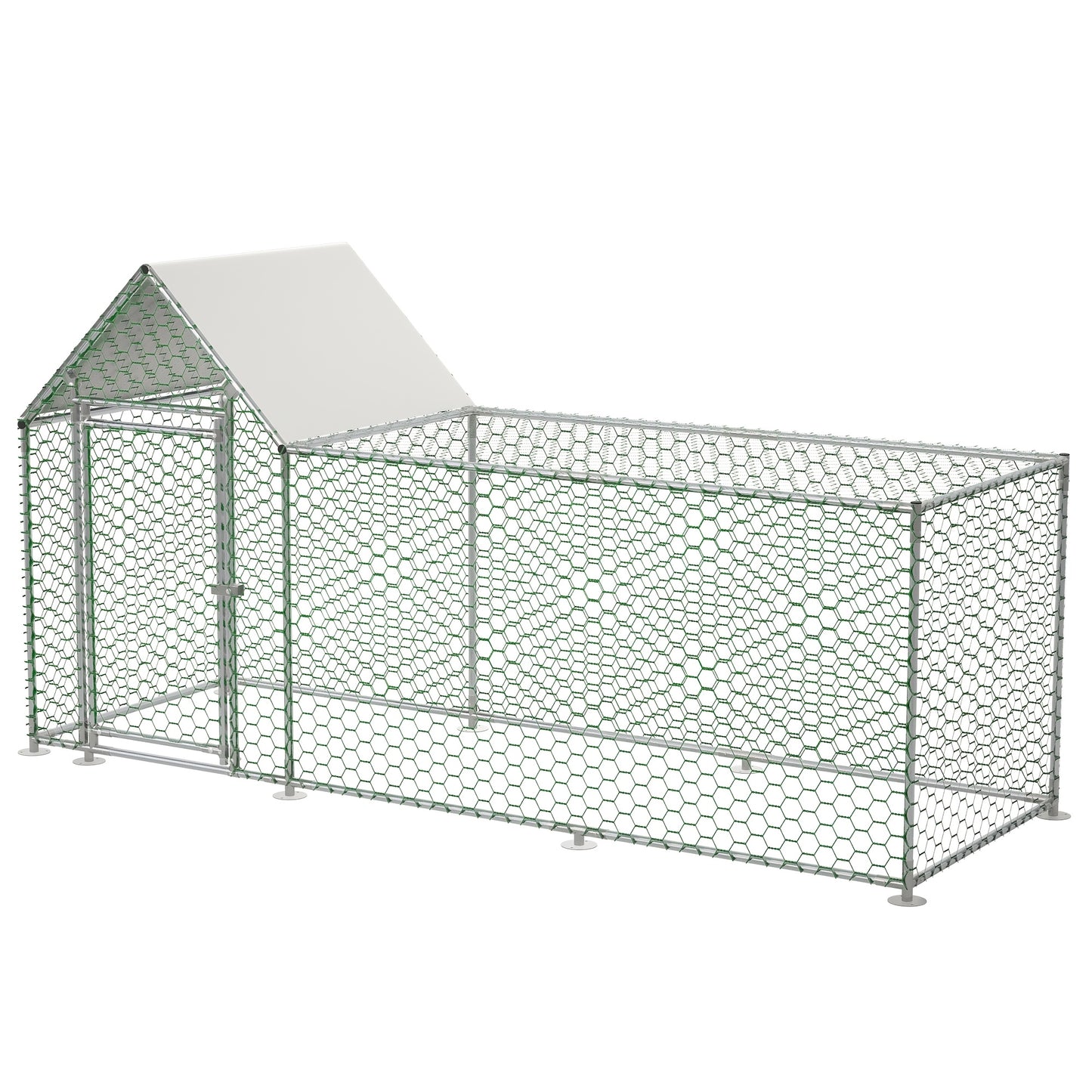 Kippenren – Kippenhok – Buitenren – Dierenren – Pluimveeverblijf – Stevig Metalen Frame – Waterbestendig PE-net – Ruim 3x1x1,5m – Veiligheidsslot